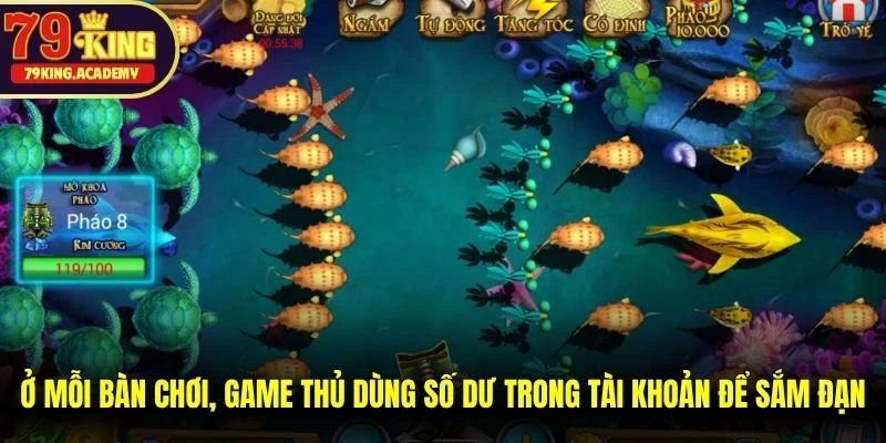 Ở mỗi bàn chơi, game thủ dùng số dư trong tài khoản để sắm đạn